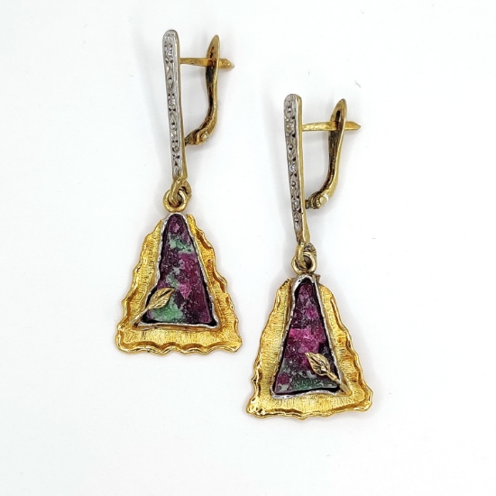 Εικόνα της Σκουλαρίκια από Χρυσό K14 και Ασήμι με Φυσικό Ρουμπίνι