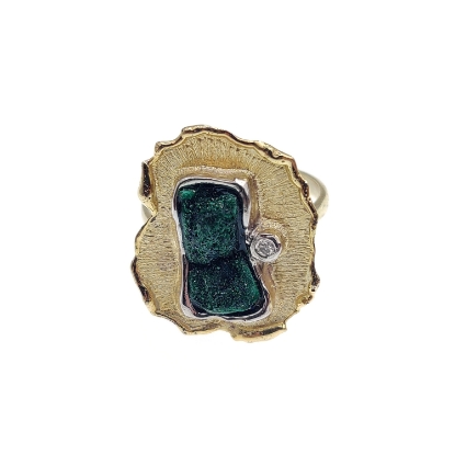 Εικόνα της Δαχτυλίδι από Χρυσό K14 και Ασήμι με Μαλαχίτη
