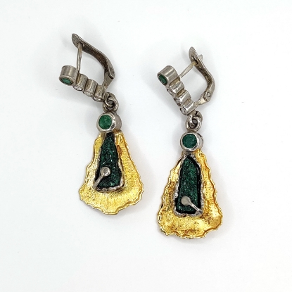 Εικόνα της Σκουλαρίκια από Χρυσό K14 και Ασήμι με Μαλαχίτη