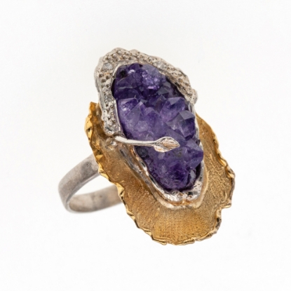 Εικόνα της Δαχτυλίδι από Χρυσό K14 και Ασήμι με Αμέθυστο