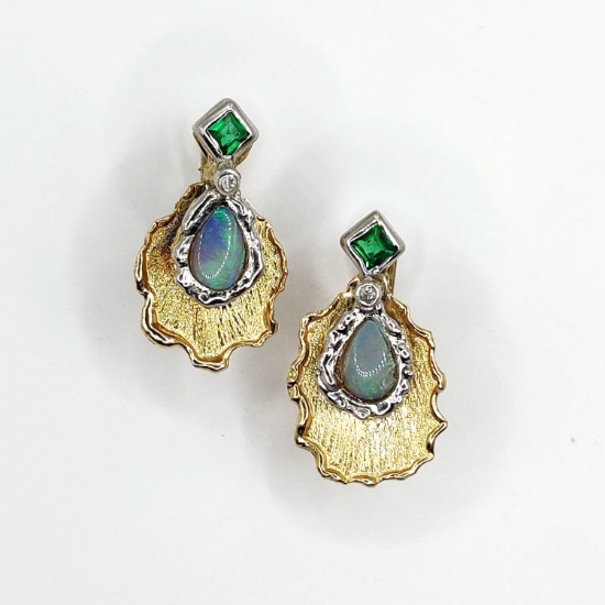 Εικόνα της Σκουλαρίκια από Χρυσό K14 και Ασήμι με Οπάλιο