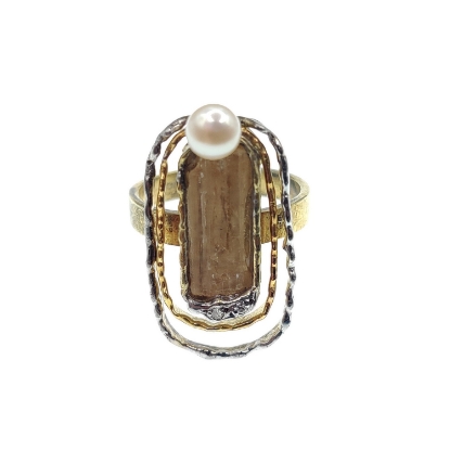 Εικόνα της Δαχτυλίδι από Χρυσό K14 και Ασήμι με Τουρμαλίνη και Μαργαριτάρι