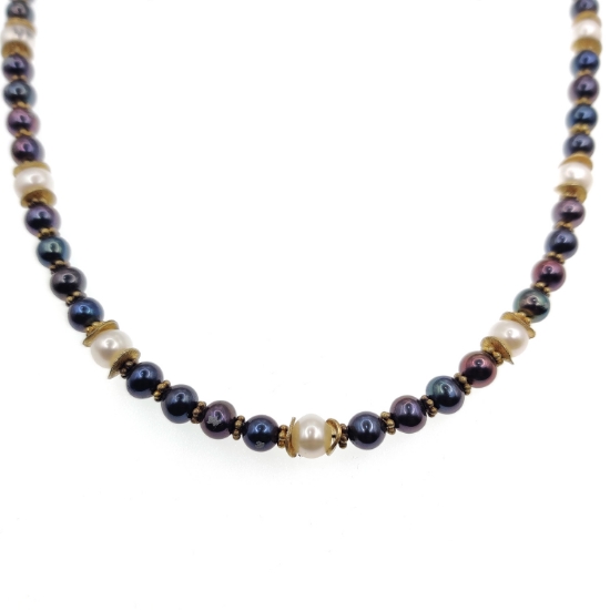 Εικόνα της Κολιέ με Λευκά και Μαύρα Μαργαριτάρια