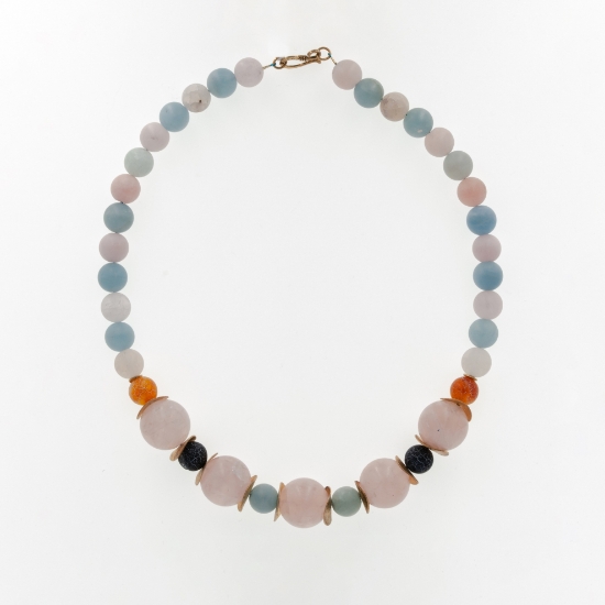 Εικόνα της Κολιέ με Άκουαμαρίνα / Ρόζ, Μπλέ και Λευκό Χαλαζία